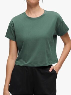 CRZ YOGA Forest Green Relaxed Crop Crewneck Top